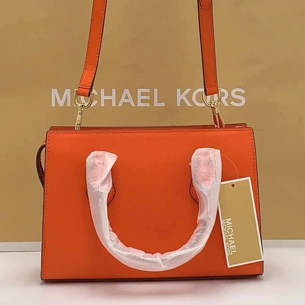 MICHAEL KORS Sheila Small Faux Saffiano Leather Satchel Crossbody Poppy NWT